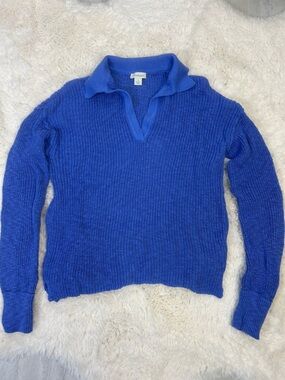 Sundance V-Neck Blue 100% Cotton Pullover Sweater Lagenlook Coastal Lightweight